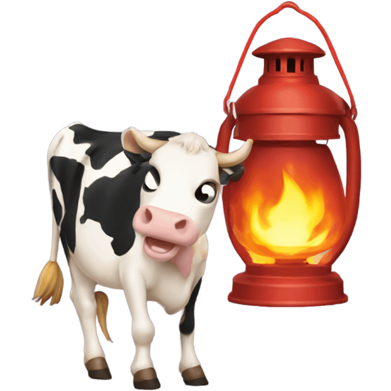 Cow kicking over a lantern staring a fire emoji