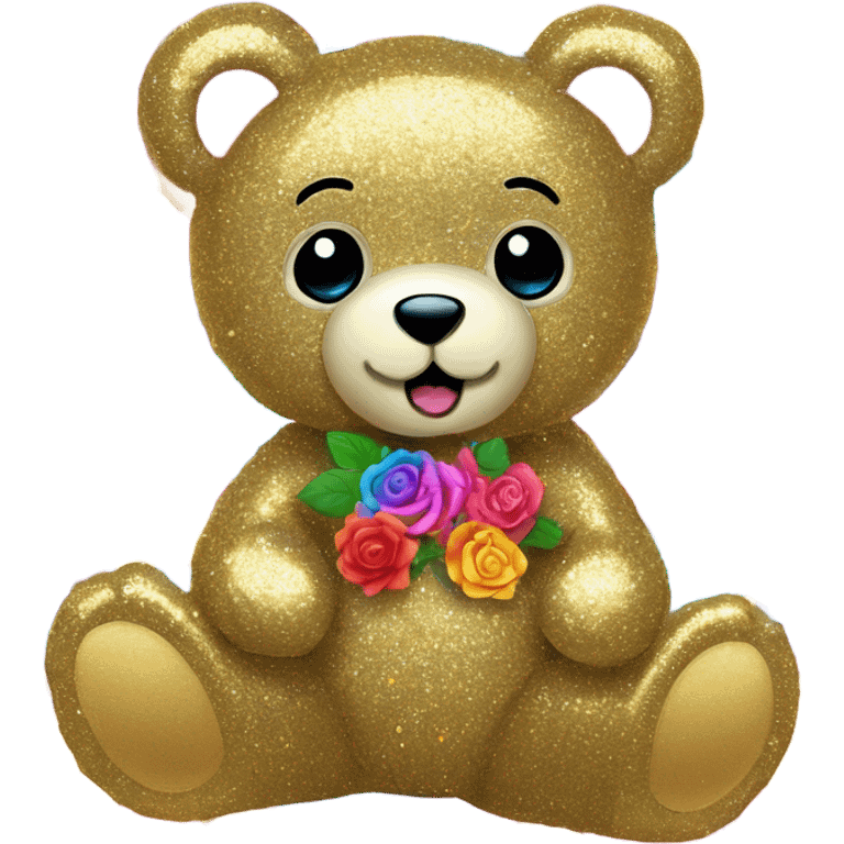 Lisa frank glitter bear with rainbow roses emoji