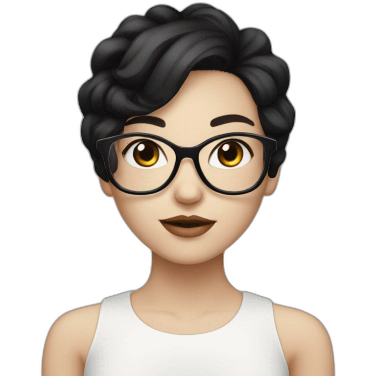 Lovely girl with white skin and glasses and black hair and black eyes emoji