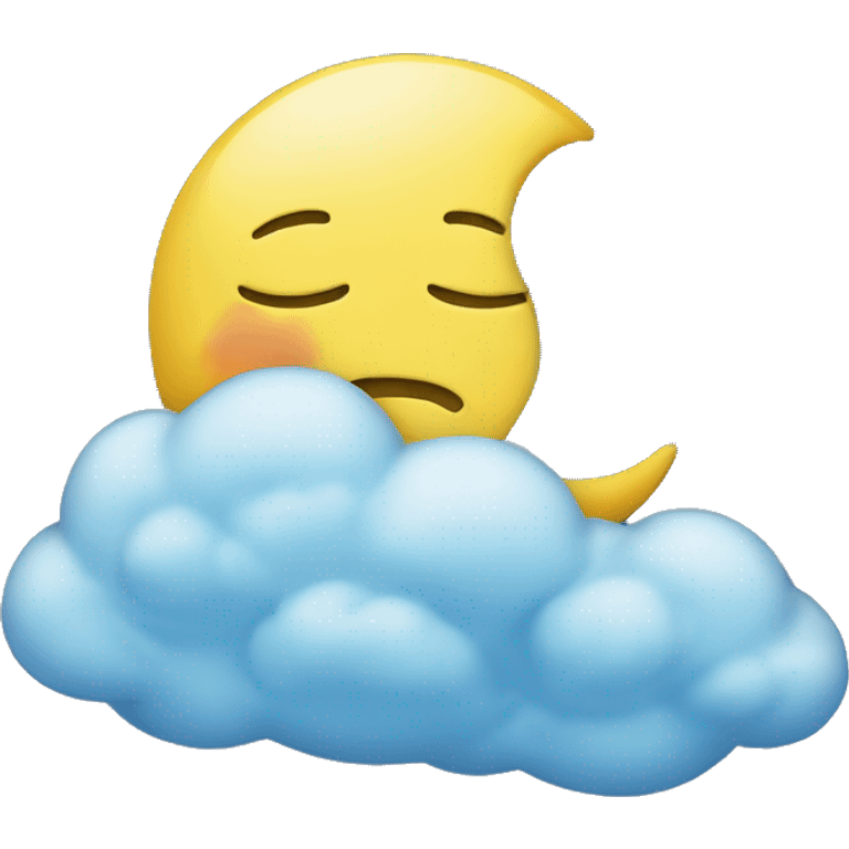 Yellow moon sleeping on a blue cloud emoji