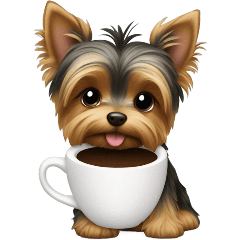 Yorkie puppy with cup of coffee  emoji