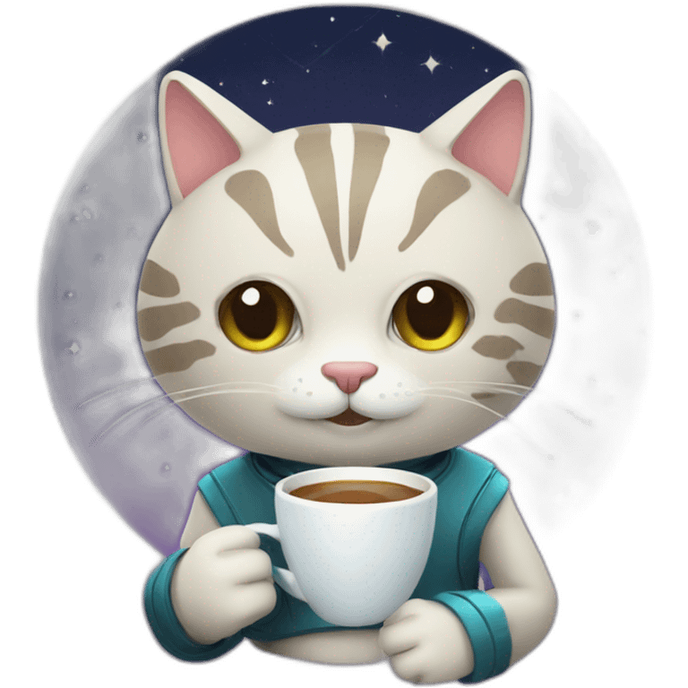 space cat holding coffee cup emoji