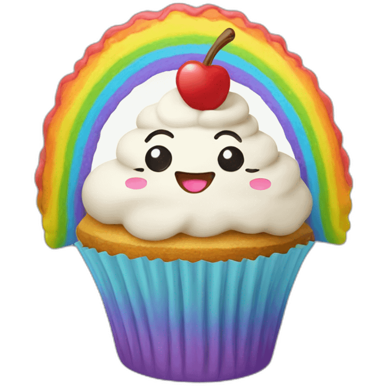 Happy cupcake with rainbow icing  emoji