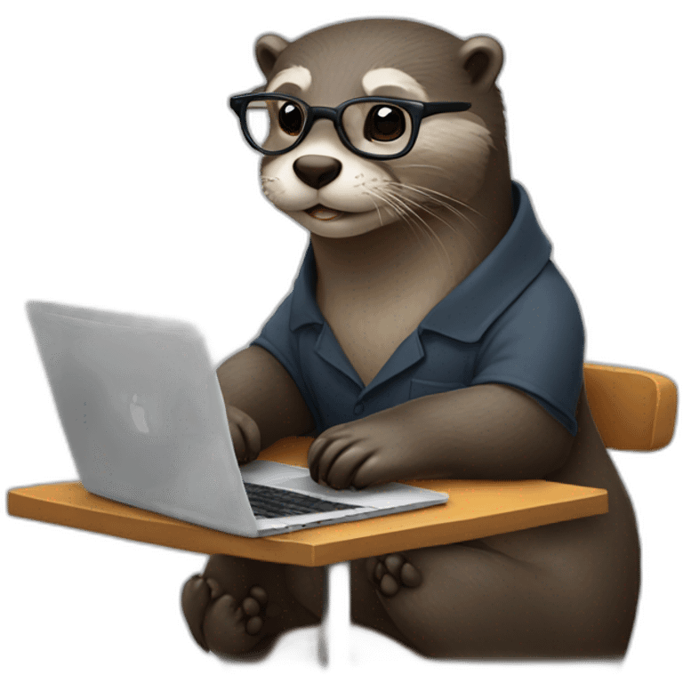 otter with glasses leaning against a pillow while working on a macbook emoji