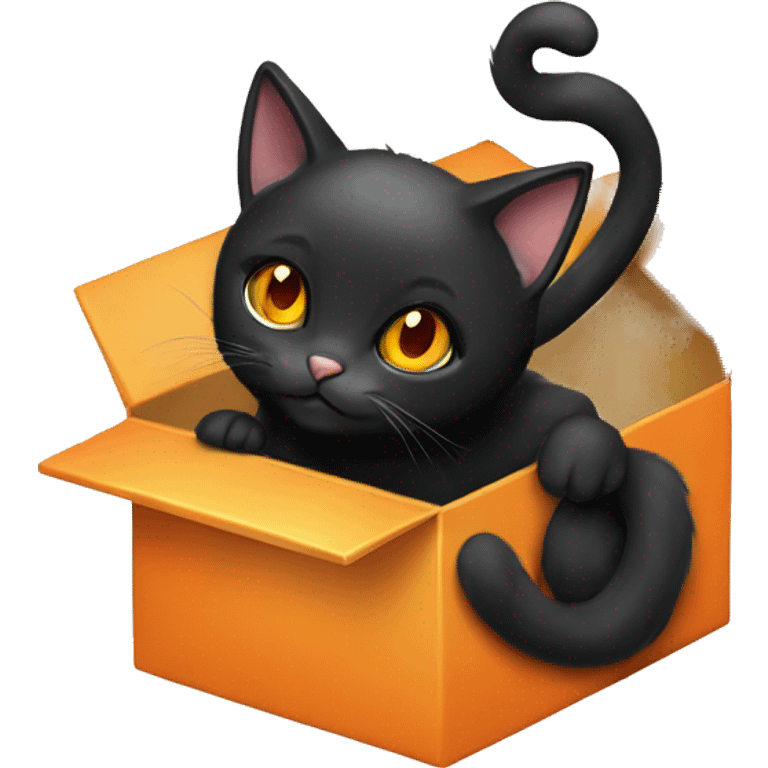 Black cat with orange eyes in present box emoji