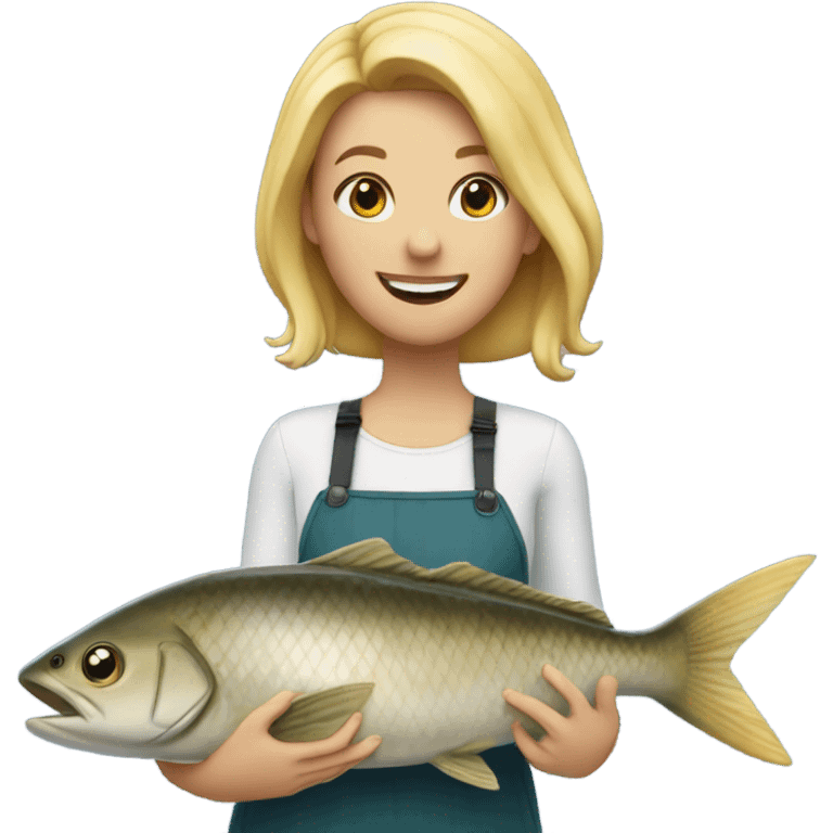 Blonde girl catches big fish ￼￼ emoji