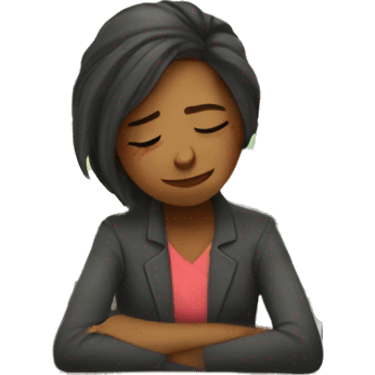 Tired woman teacher needs a nap at her desk in elementary classroom emoji