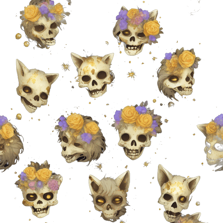 iridescent kintsugi fluffy zombie black brown gold dog fox head zombie skeleton gold mechanical nebula galaxy stars colorful flowers fairy lights vintage zombie emoji