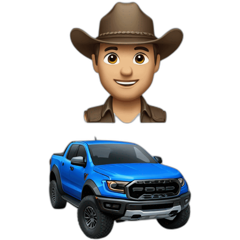 Blue Ford ranger raptor with cowboy hat emoji