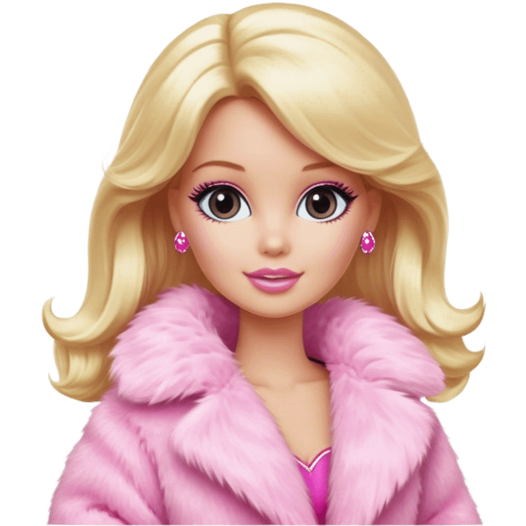 Blonde Barbie wearing pink fluffy fur coat emoji