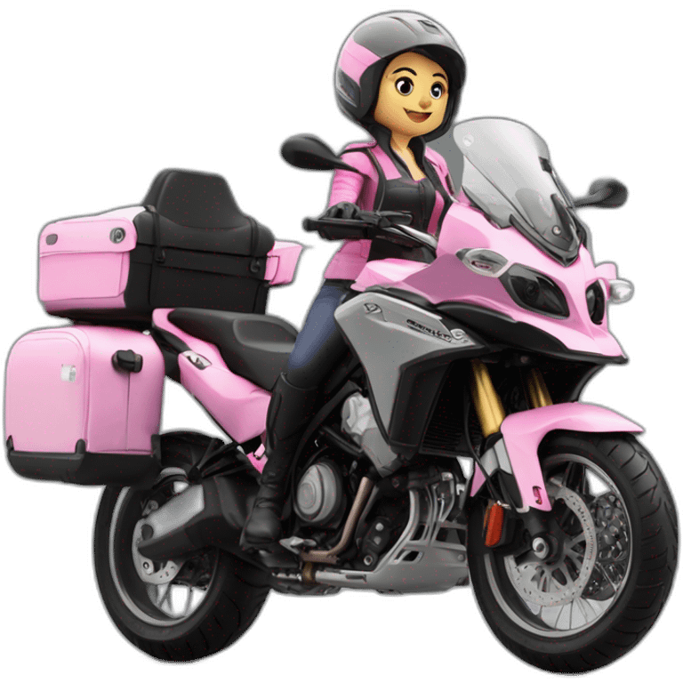 Moto benelli trk 502X color rosa con mujer gordita conductora emoji