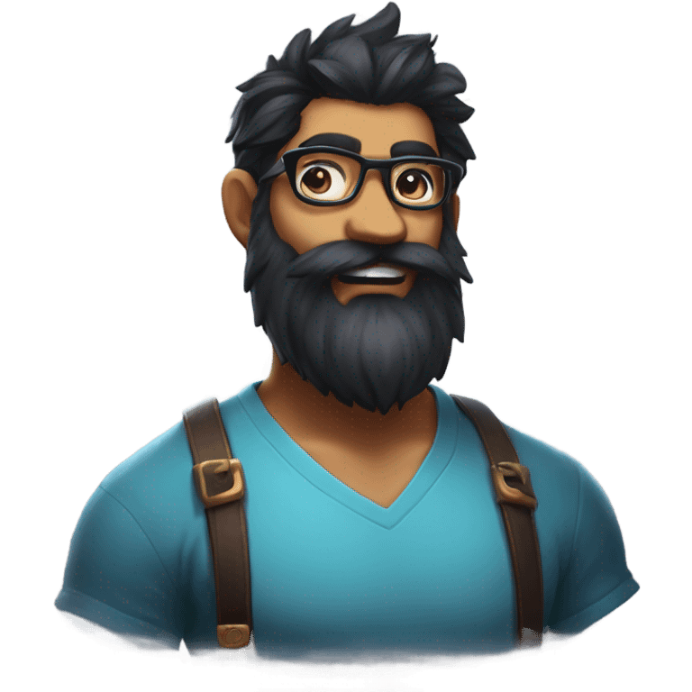 giant beard face, provides glasses and black beard and hair. e-sports player and plays league of legends. emoji