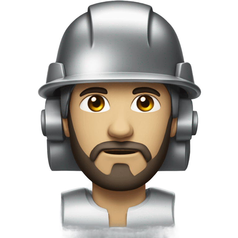 half cyborg face half human with short straight, dark hair, hardhat, and a neatly trimmed beard emoji