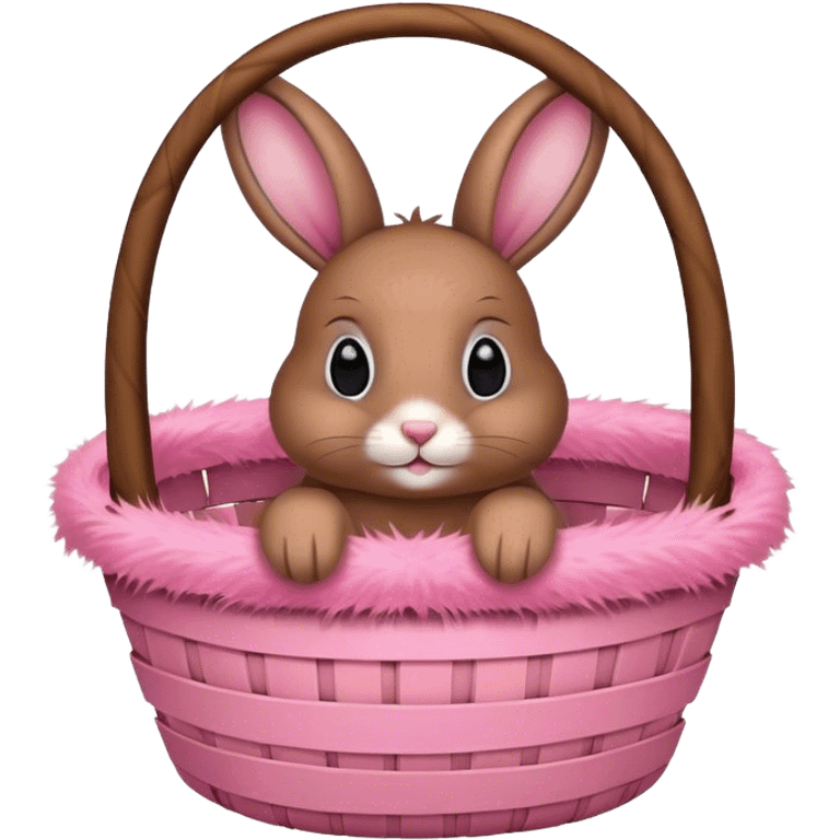 Floppy-eared cute brown bunny in pink Easter basket emoji