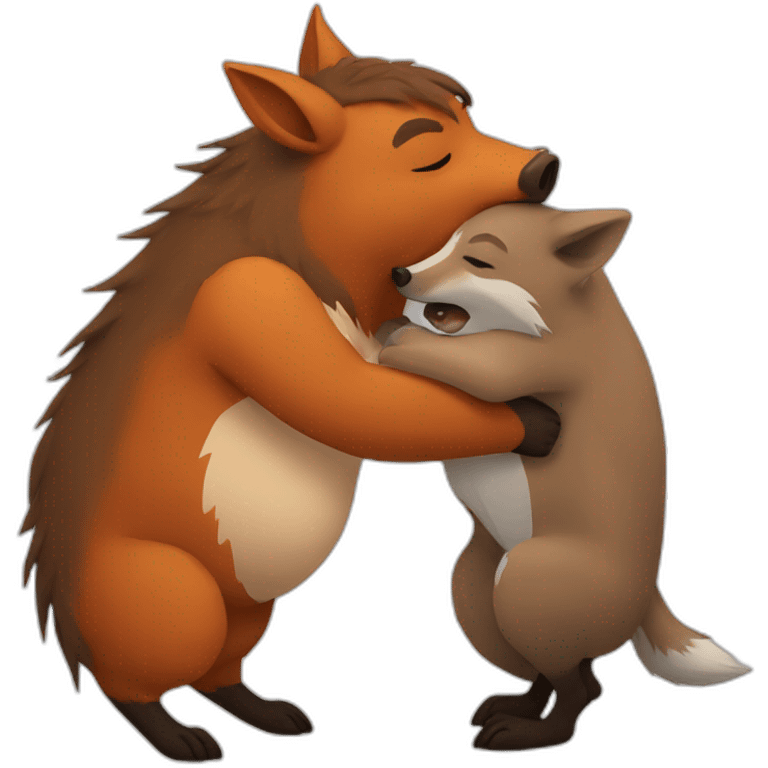 boar hugs fox emoji