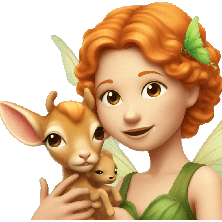 Beautiful ginger fairy with a baby fawn  emoji