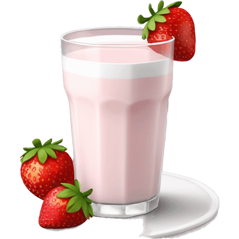 hot strawberry milk in a white glass with a small plate underneath emoji