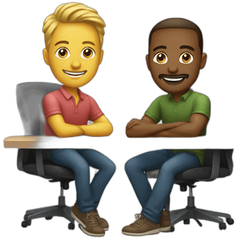 two podcasters sitting on a desk emoji