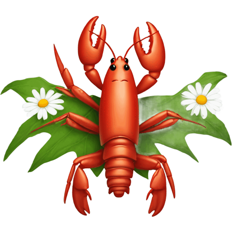 Crawfish holding a daisy in its claws emoji