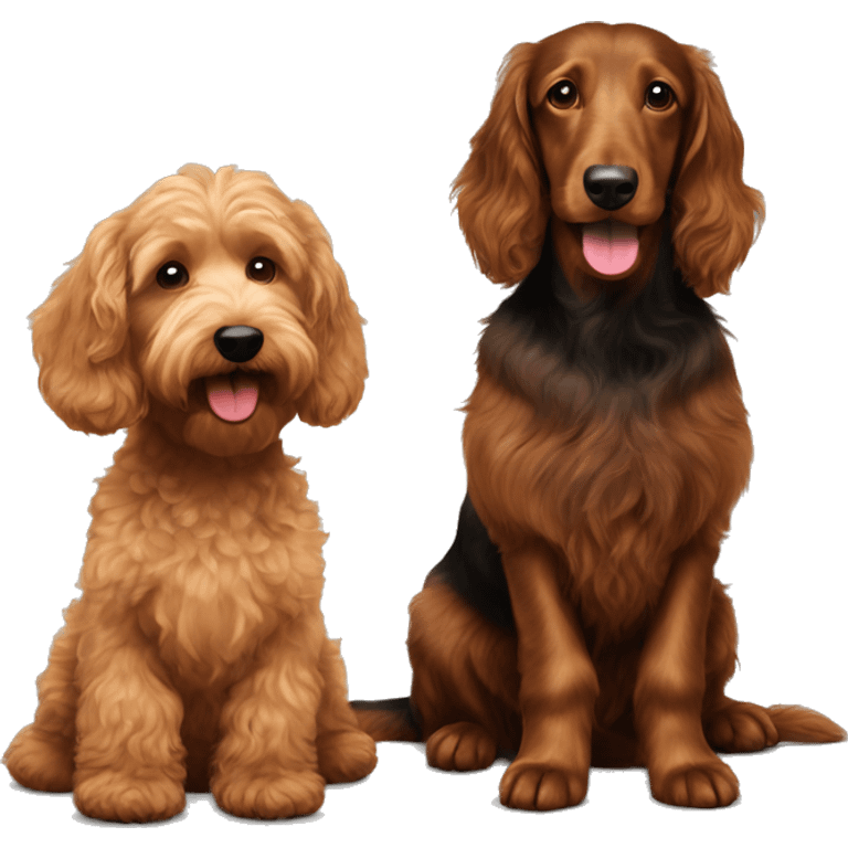  Brown goldendoodle and a black and brown longhair dachshund sitting together  emoji