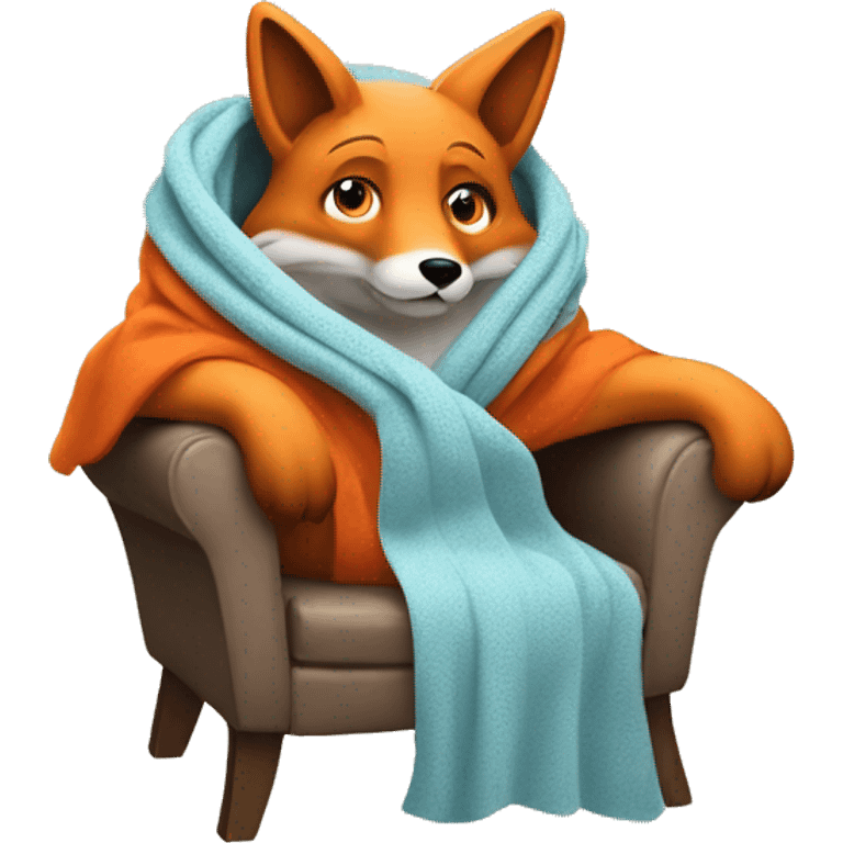 the fox sits in a chair, chilly wrapped in a blanket emoji