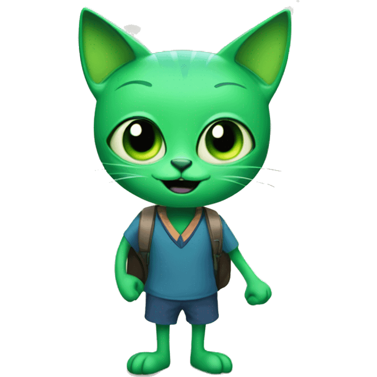 Alien  green cat goes to school emoji