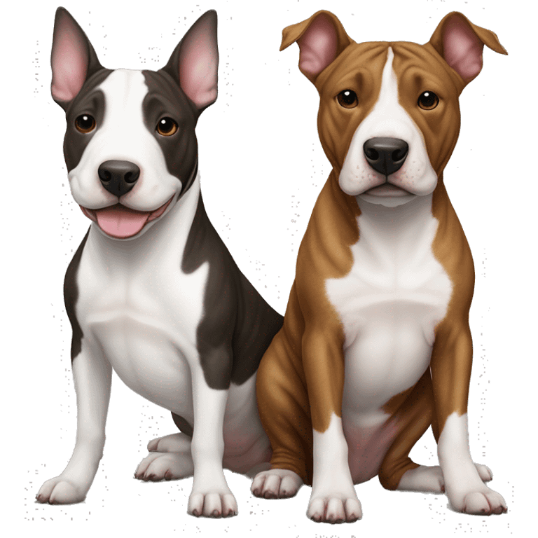 female brindle bull terrier and male white bull terrier next to each other emoji