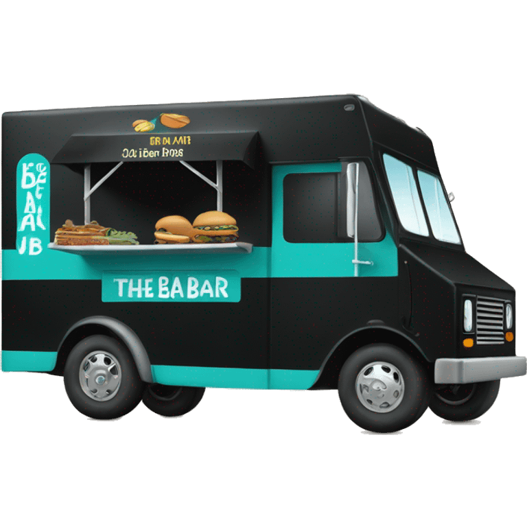 Black food truck with teal text on side saying “The Bean Bar” emoji