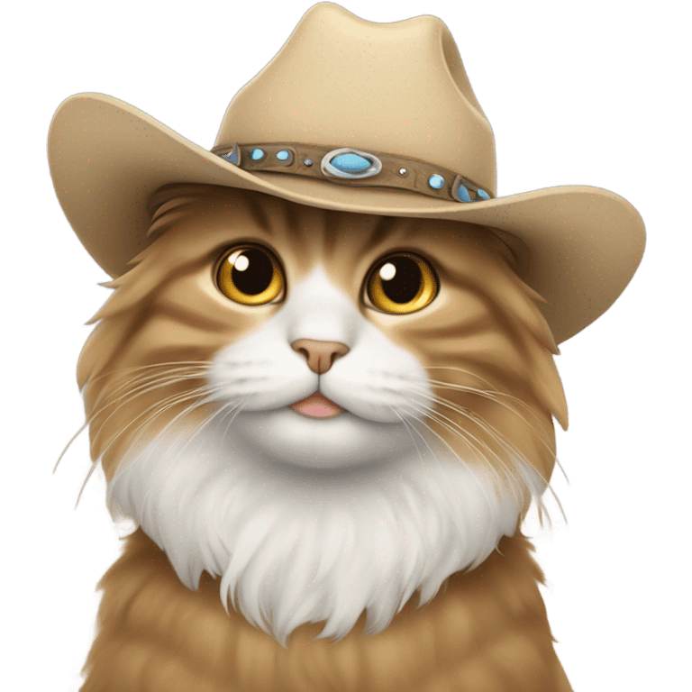 Fluffy cute Cat with a cowboy hat emoji