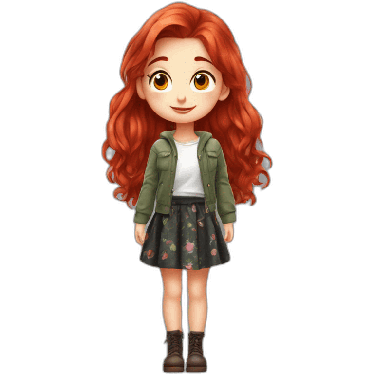 1girl, red hair, messy, sending kiss, in a skirt ((high saturation)), ((best quality)), ((masterpiece)), ((realistic)), (detailed) chill, smile, russian girl, looking to the side emoji