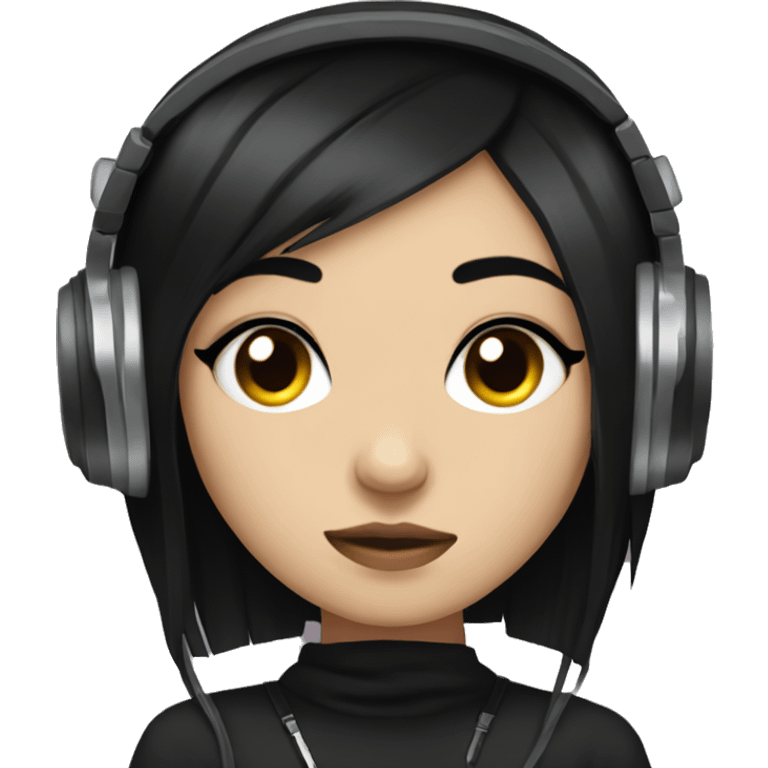 emo girl with black hair and headphones and heavy eyeliner emoji