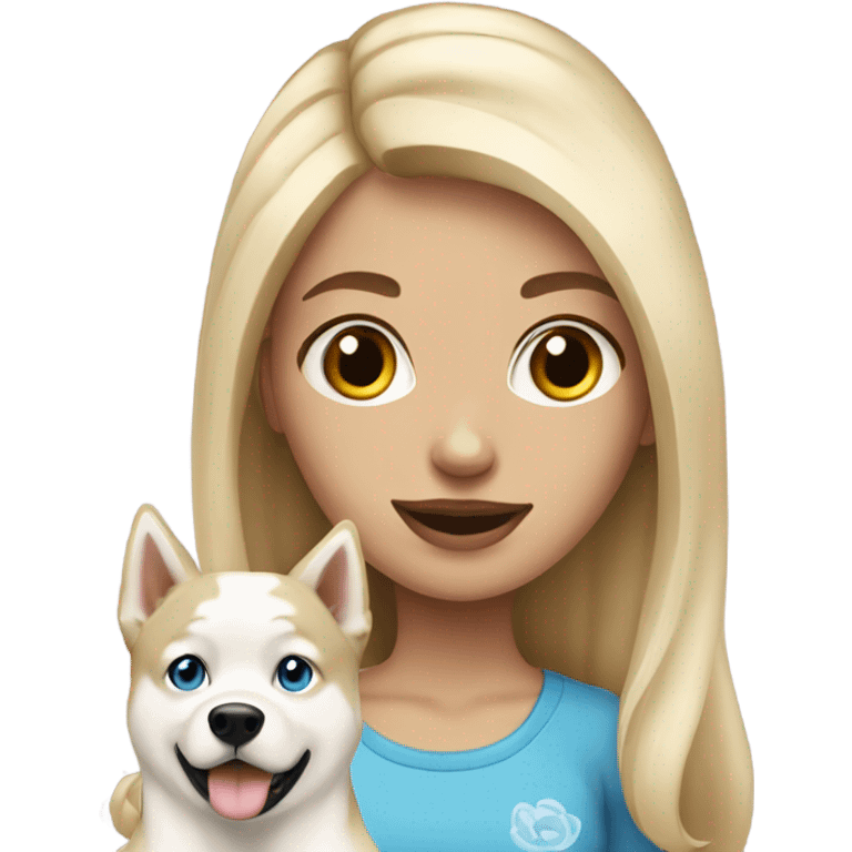 blonde girl with cream husky dog emoji