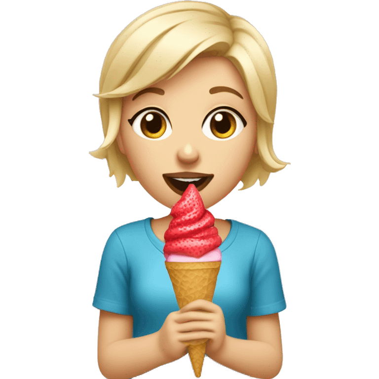 Blonde short hair girl eating strawberry ice cream  emoji