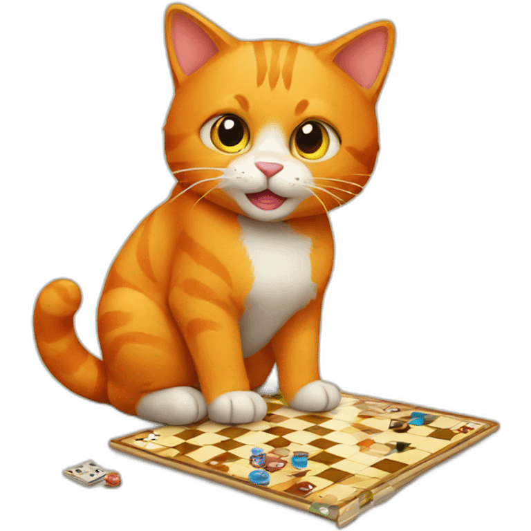 Orange cat playing a boardgame emoji