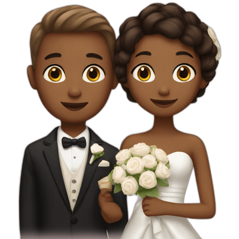 brown girl with short hair and  white boy getting married  emoji