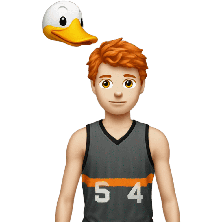 Red haired white boy with basketball and duck emoji