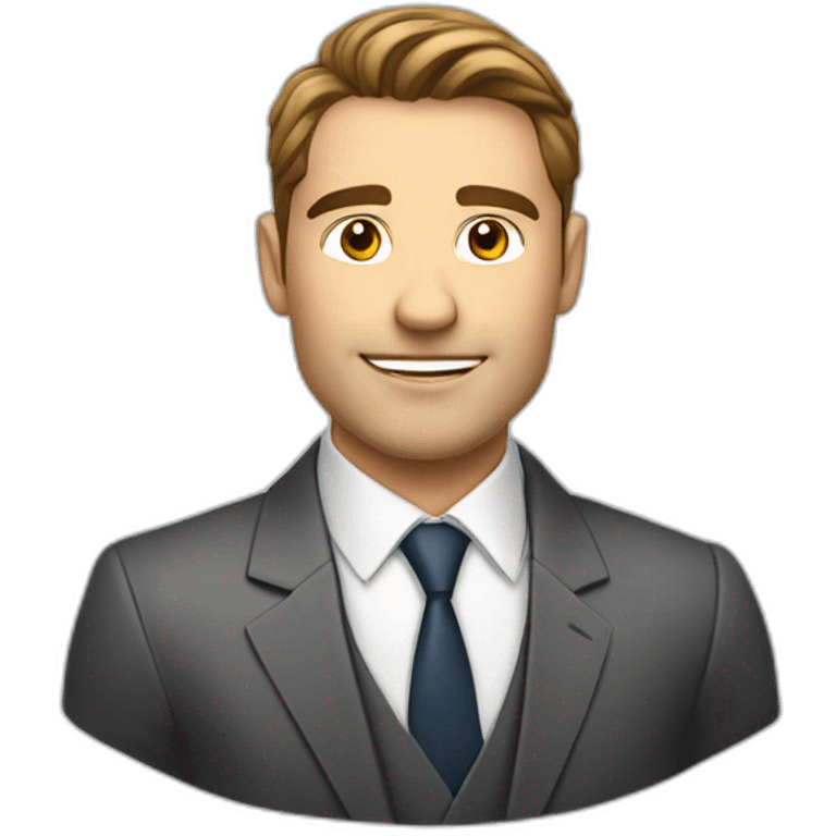 handsome lawyer emojish style white background standing alone in suit in office like headshot style photo no additional assets just him alone and don't add animation style on it make him  emoji