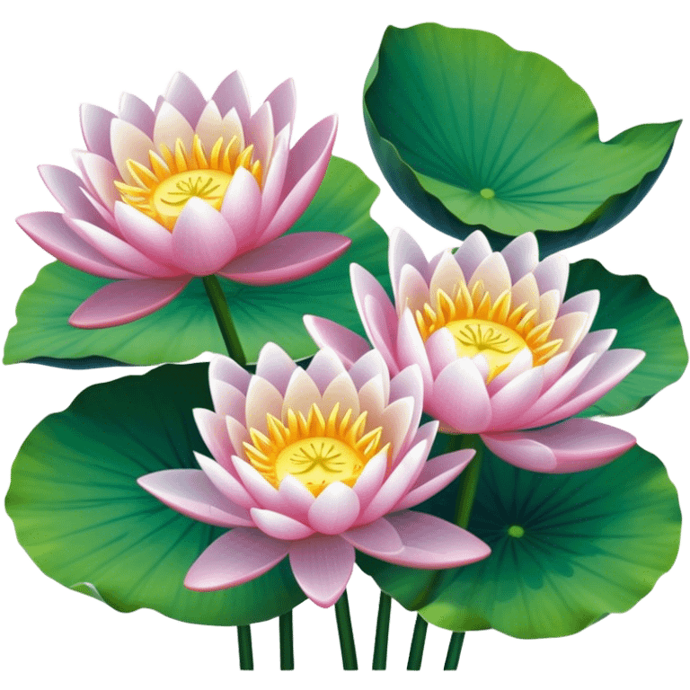 luxuriant, bouquet Water Lily, stem, Water Lily leaf emoji