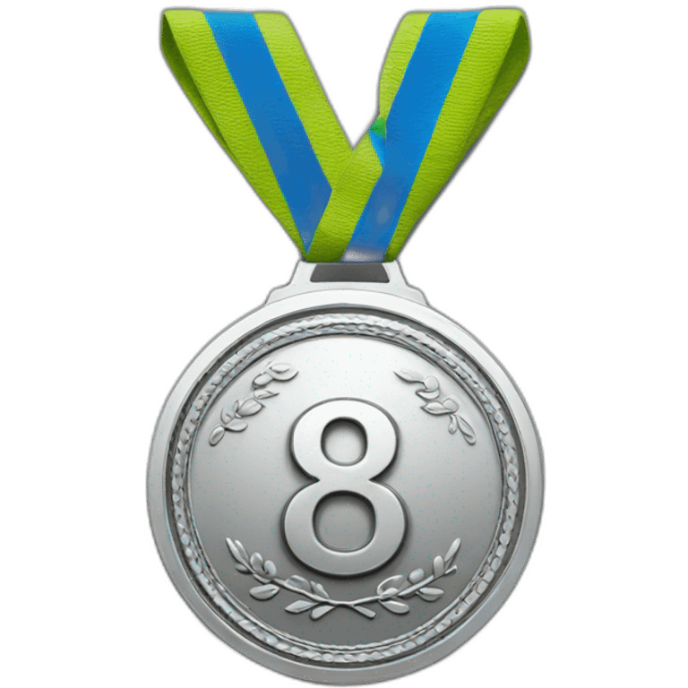 a silver medal for 1st place with "8th B" on it emoji