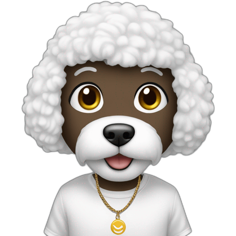 rapper-with hoop-white skin-black hair-beard-bichon dog-white-smile emoji