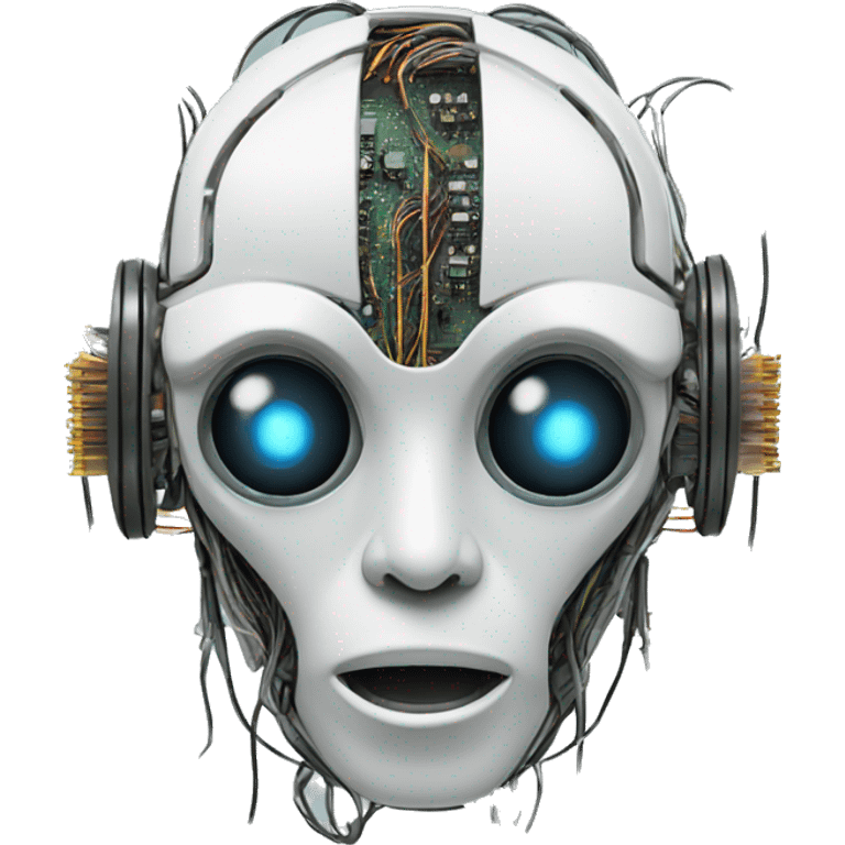 Alien robot head with wires and circuits emoji