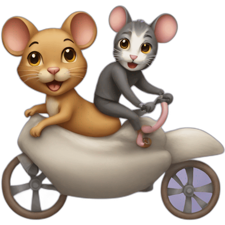 Mouse ridding a cat emoji