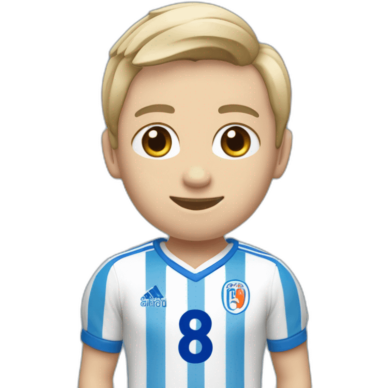 Jeune footballeur avec le numero 8 de couleur  de bleu et peau blanche emoji