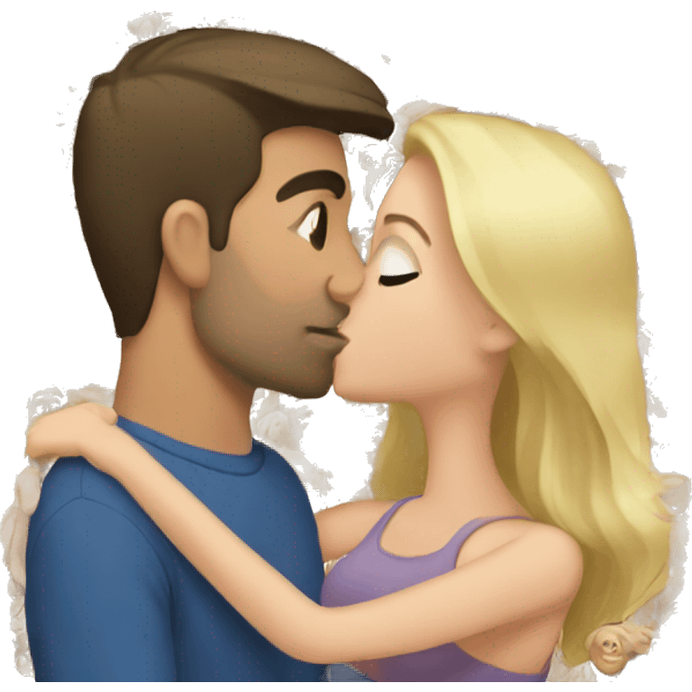 Brunette man kissing blonde woman emoji