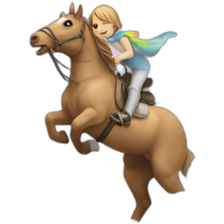 cat riding a horse over a rainbow emoji