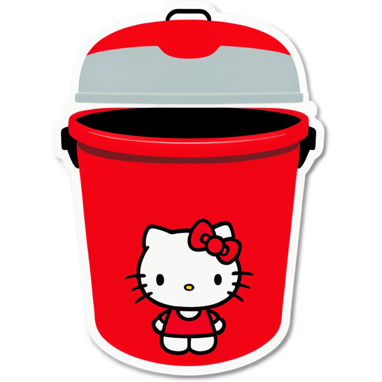 A trash bin that says GOODBYEEEE with hello Kitty in it emoji