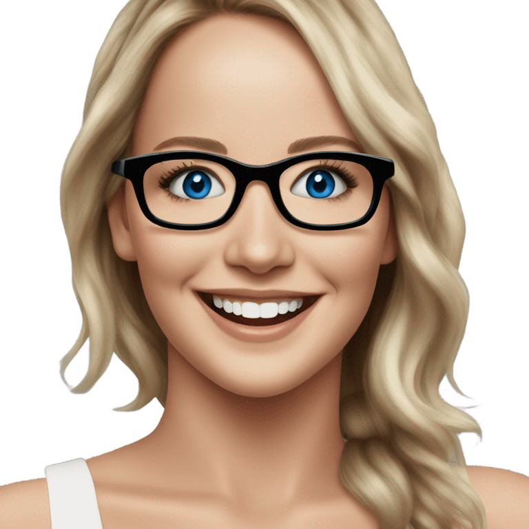 Photo of Brunette Jennifer Lawrence wearing black glasses and blue eyes happy  emoji