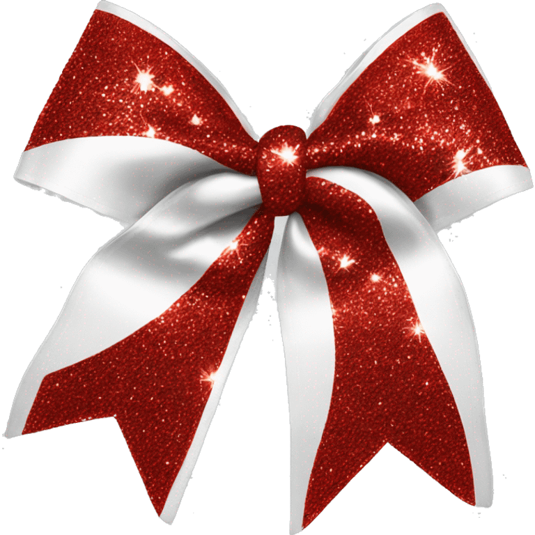 red sparkly cheer bow with white emoji