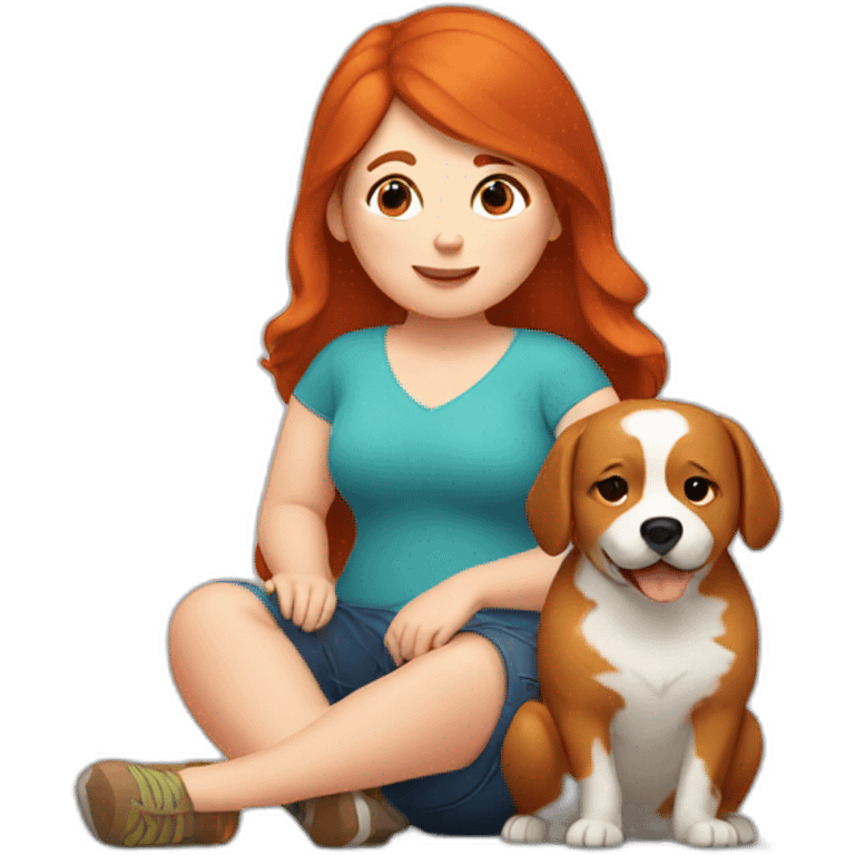 redhead chubby woman with dog emoji