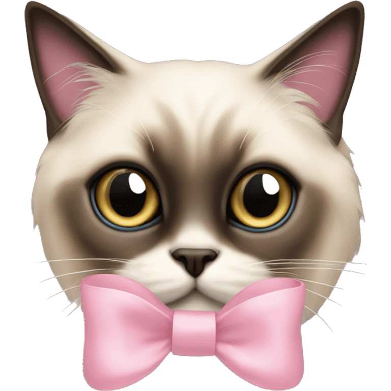 Long haired Siamese cat with pastel pink bow emoji